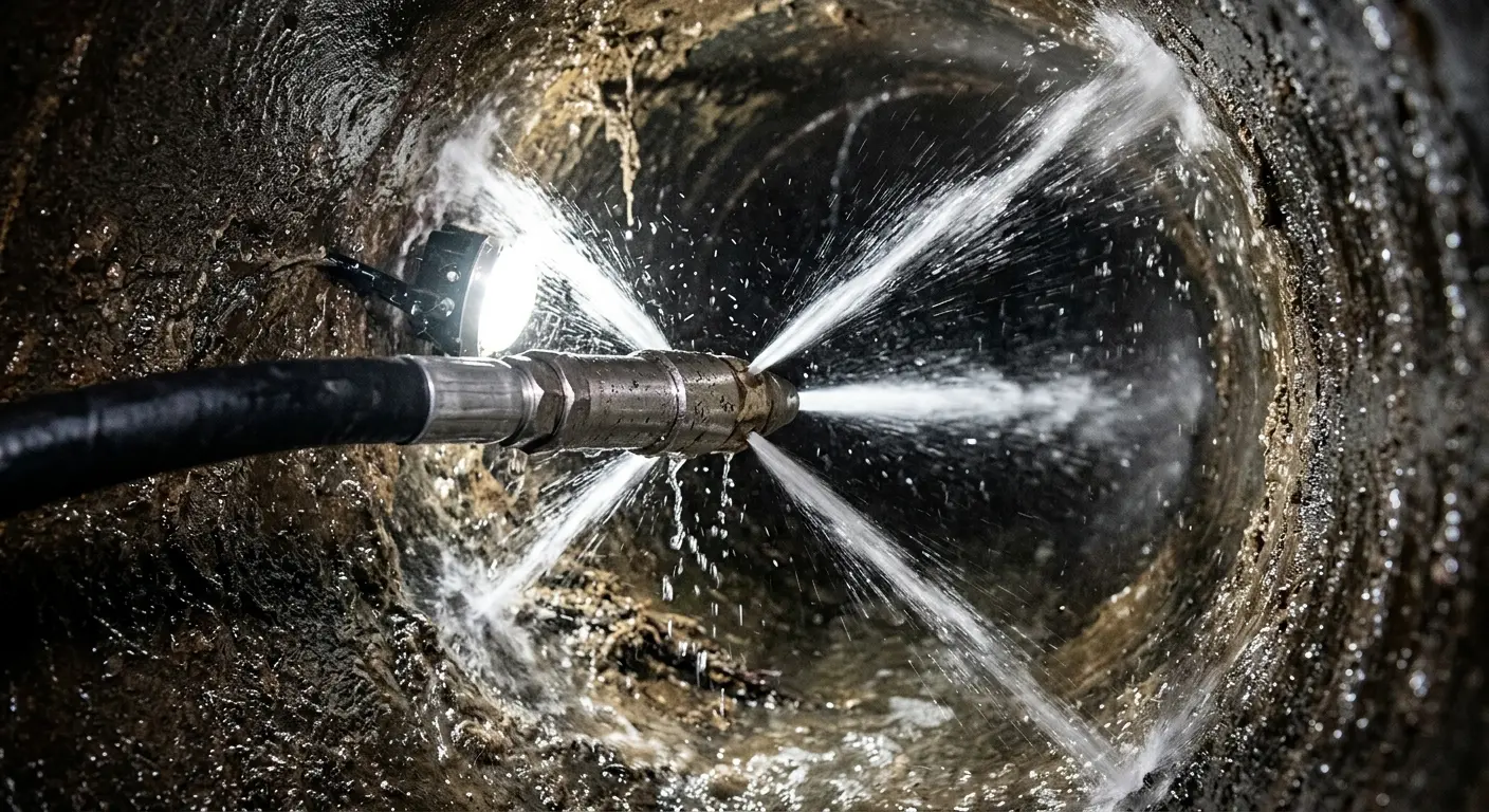 High-pressure hydro jetting nozzle cleaning sewer pipe for Storm Drain Cleaning in Dundalk